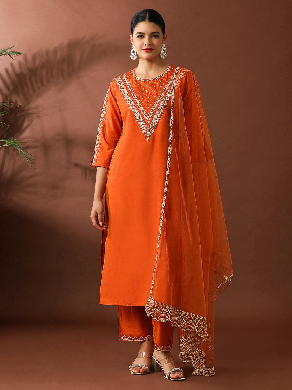 Roman Fabric Suit Set Bright Orange